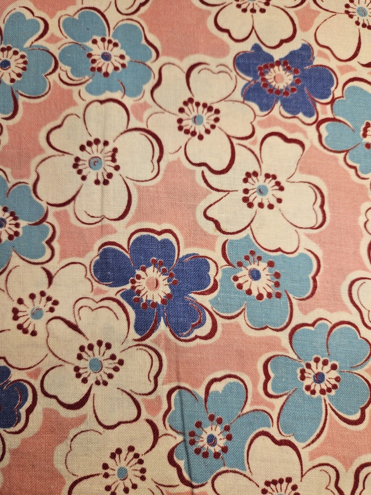 Vtg Authentic Feedsack Fabric Pink Cornflower Blue White Nav Cotton 36×46 Flower