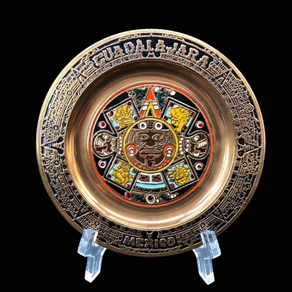 Vtg Enamel on Bronze Metal Aztec Mayan 5.5\