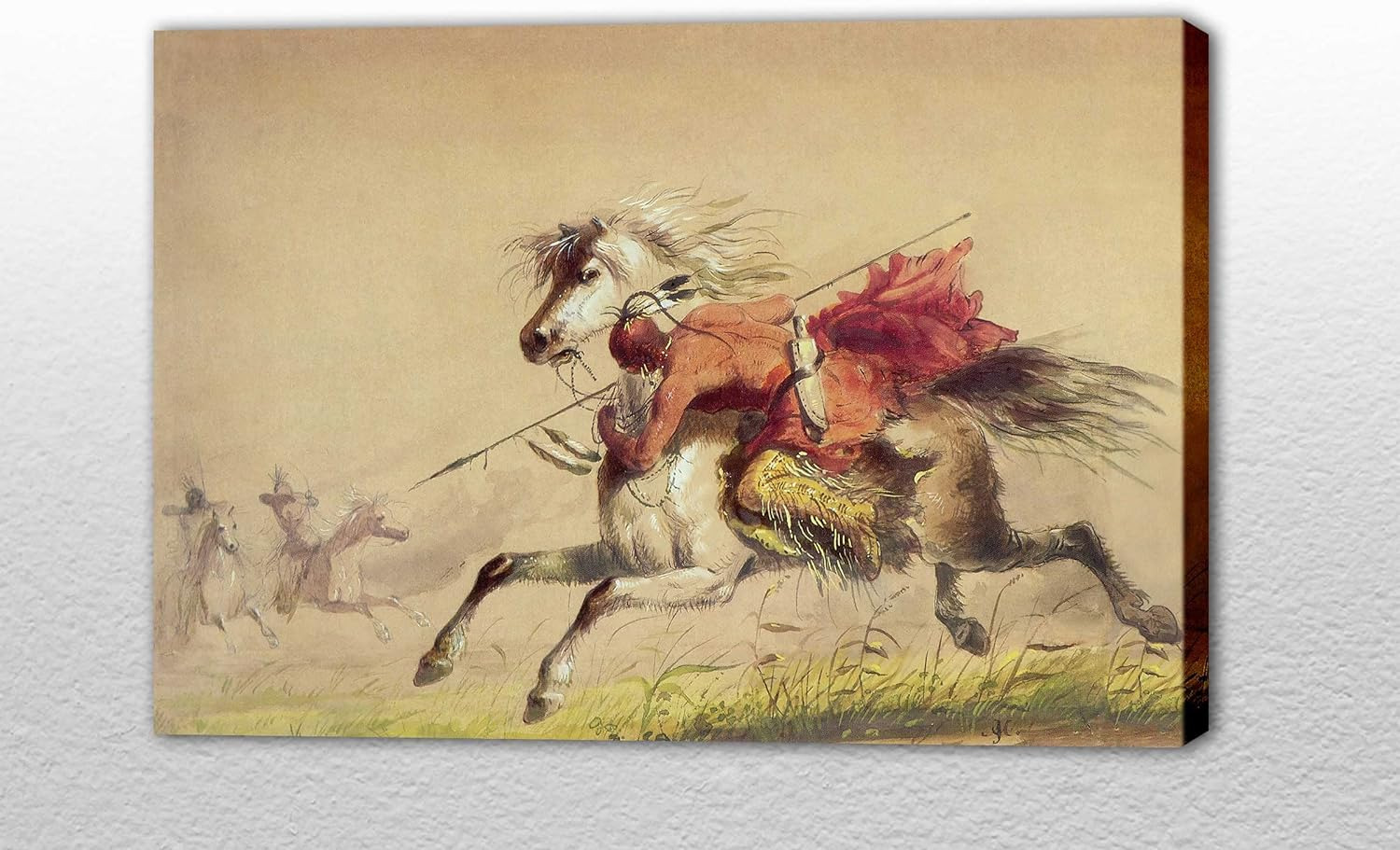 Native American Wall Art - Native American Chief Hunting Scene on Horseback Pain