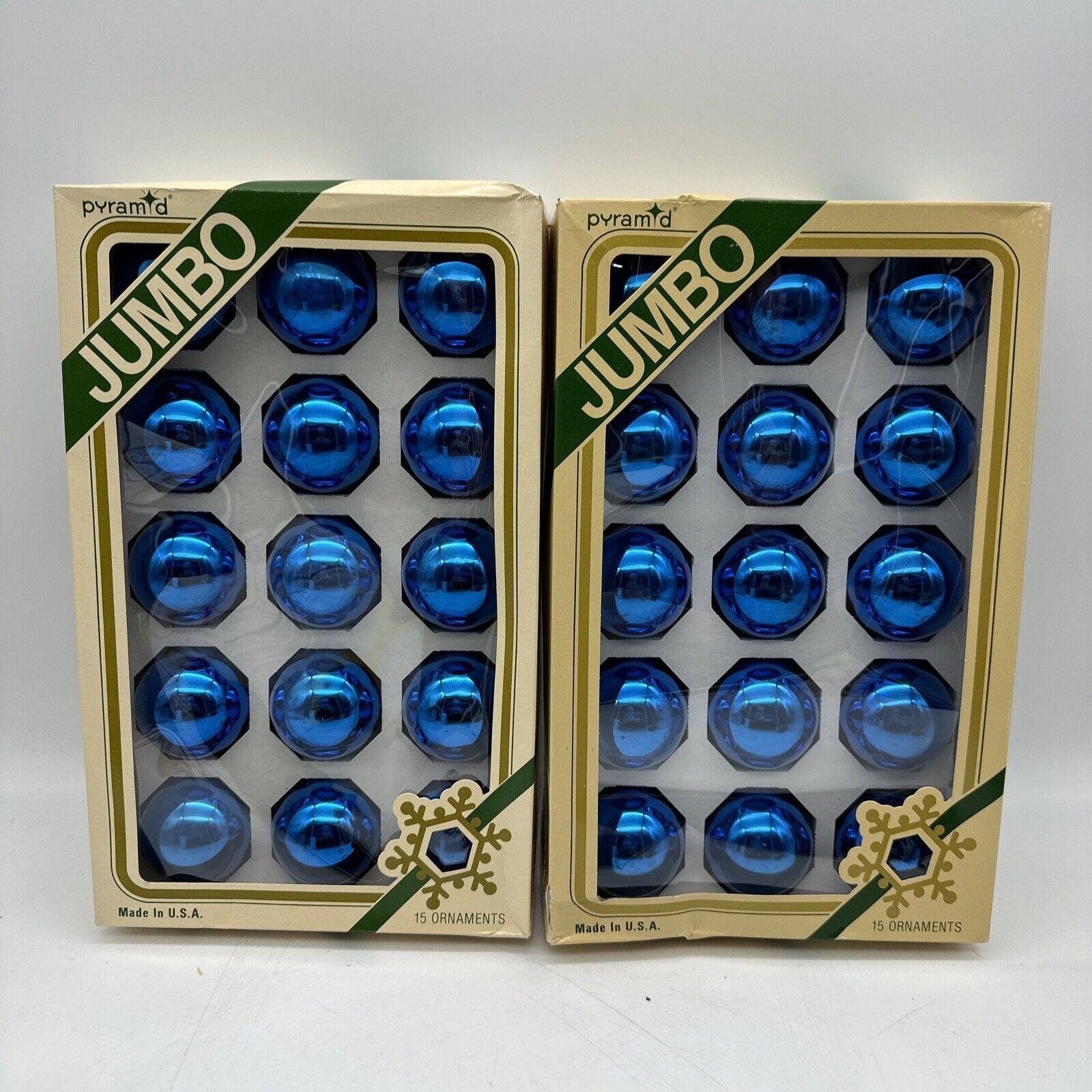 2 Boxes Vintage 15 Mercury Glass Christmas Ornaments Jumbo Blue Pyramid 30 bulbs