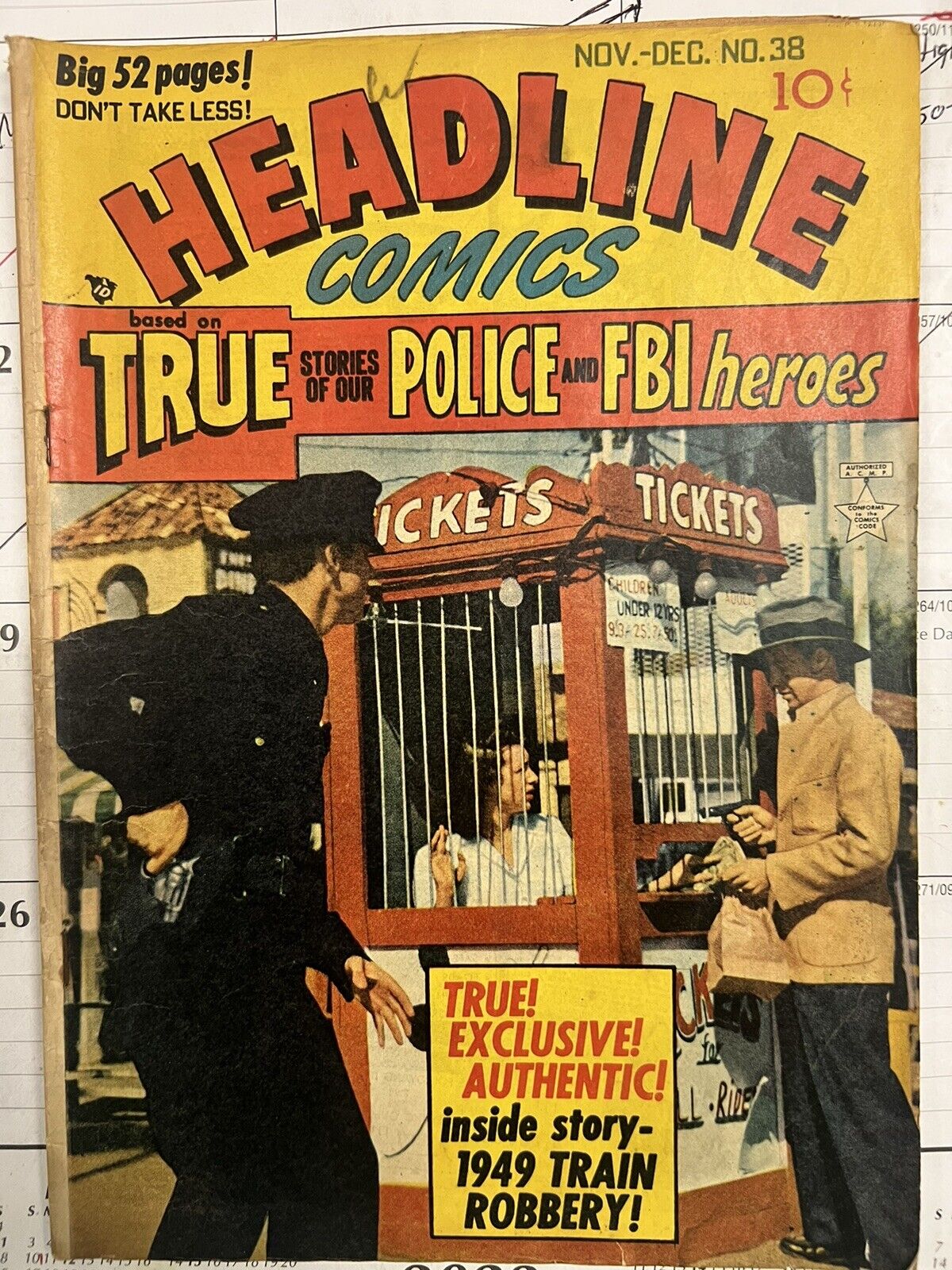Headline Comics #38 1949 - True Exclusive Authentic 1949 Train Robbery