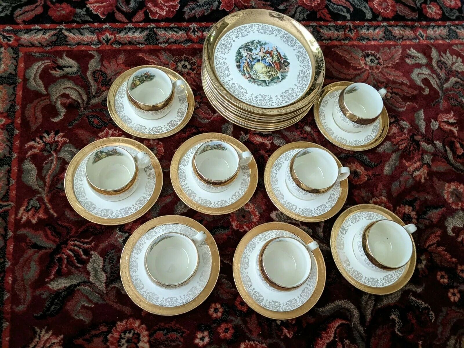 Vintage Sabin Crest-o-gold Plates, Coffee Cups, & Saucers 22k Gold