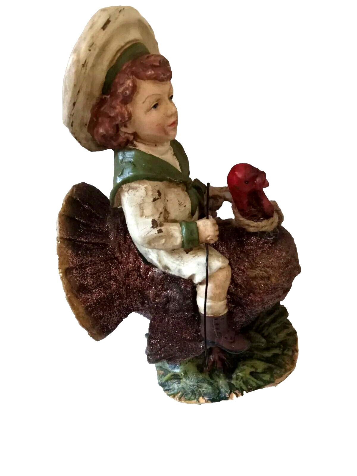 Thanksgiving Vintage Victorian Style Boy Riding Turkey Figurine By KD Vintage