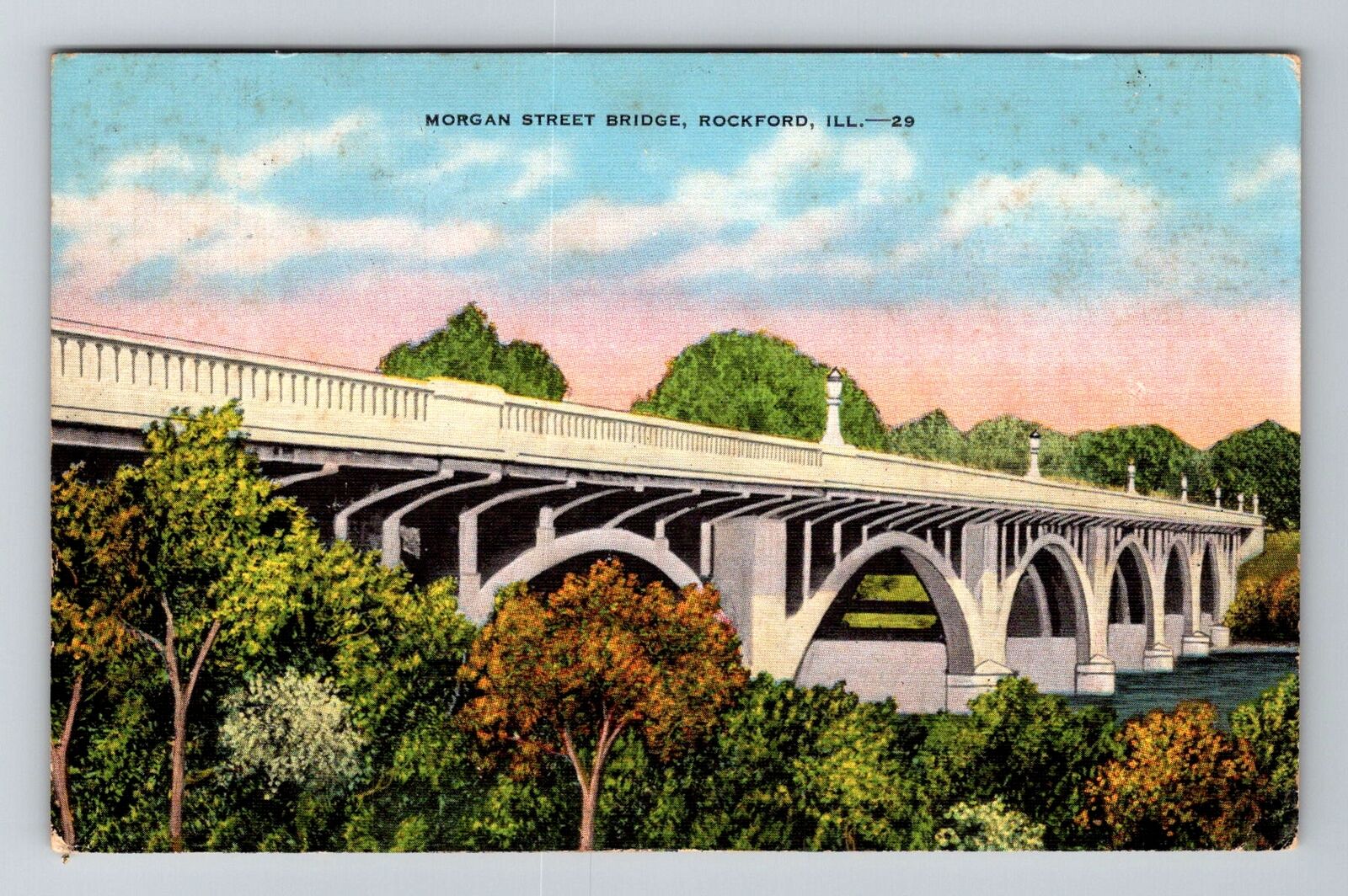 Rockford IL-Illinois, Morgan Street Bridge Vintage c1923 Souvenir Postcard