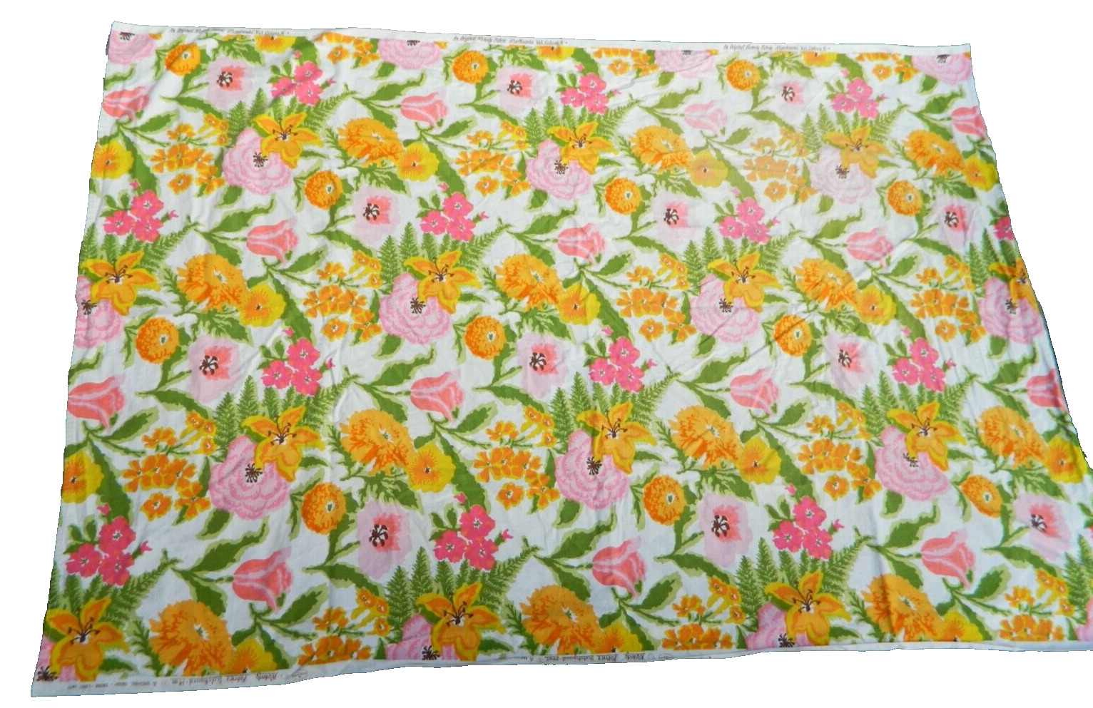 Vintage Waverly Fabric Floral Bright Colors Florabunda 65” x 45” MCM 70's Vibe