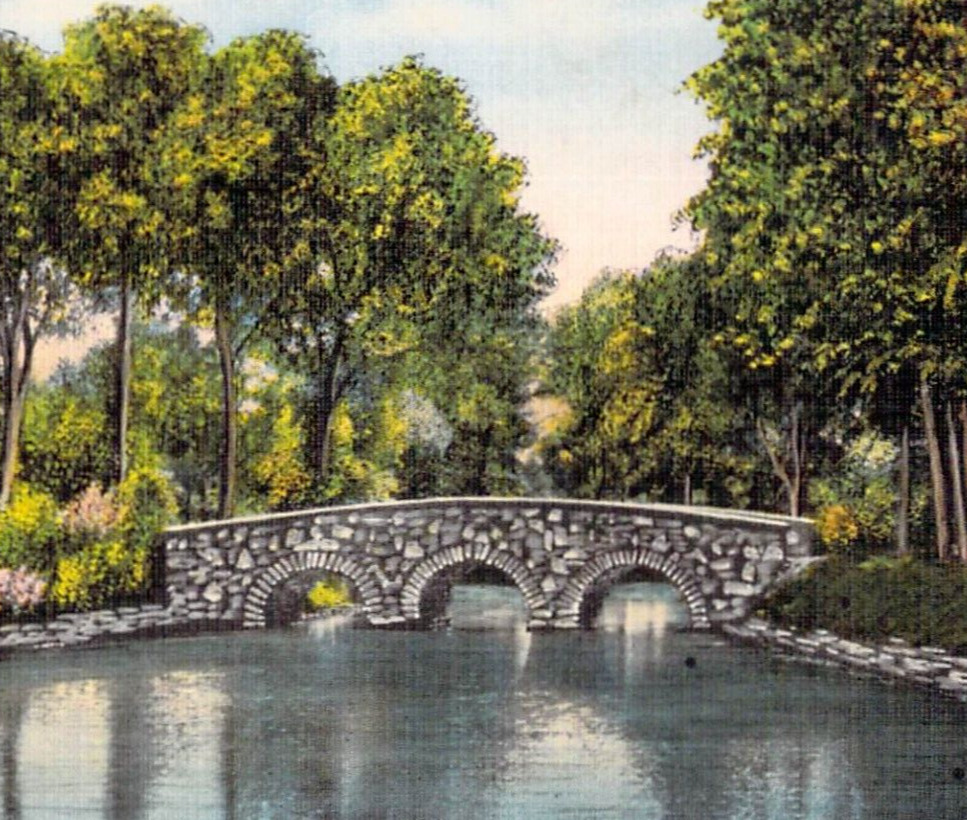 Bridge Silver Lake Park Rochester Minnesota Stone Arches Vintage Postcard A1