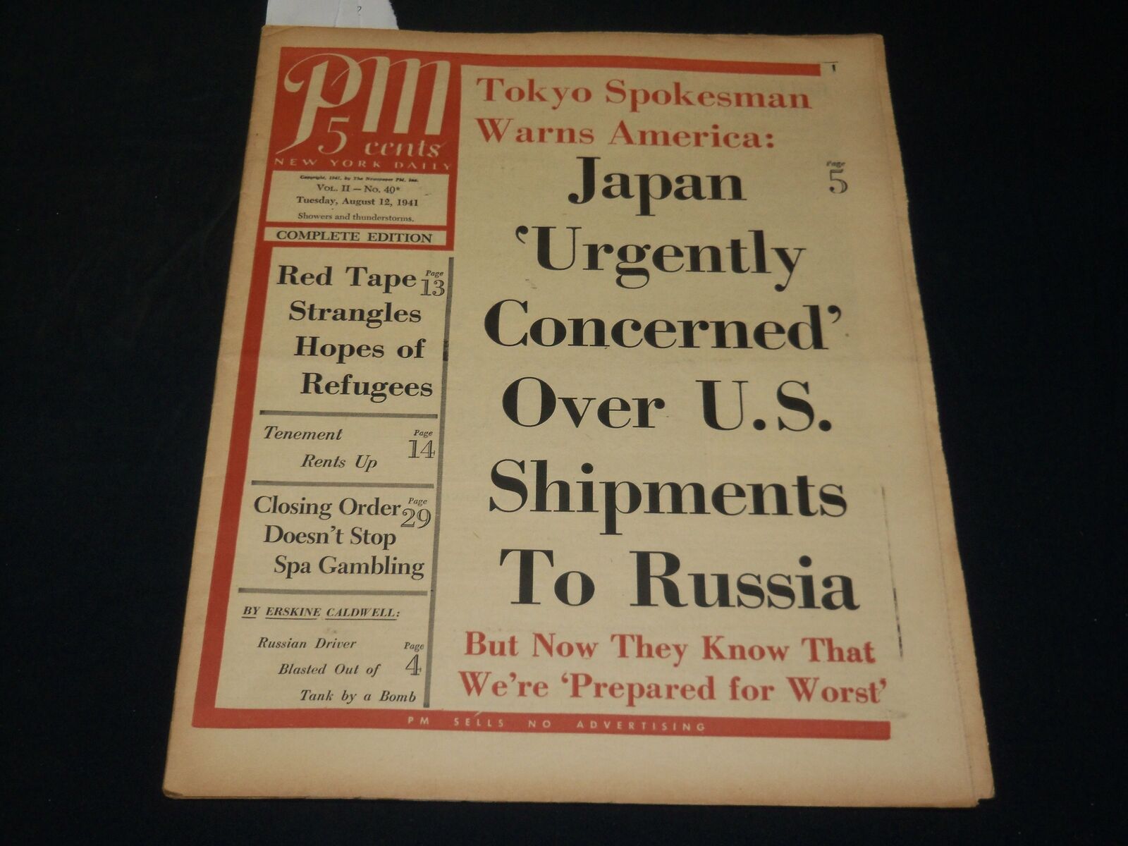 1941 AUGUST 12 PM'S WEEKLY NEWSPAPER - JAPAN CONCERNED U. S. SHIP - NP 4931