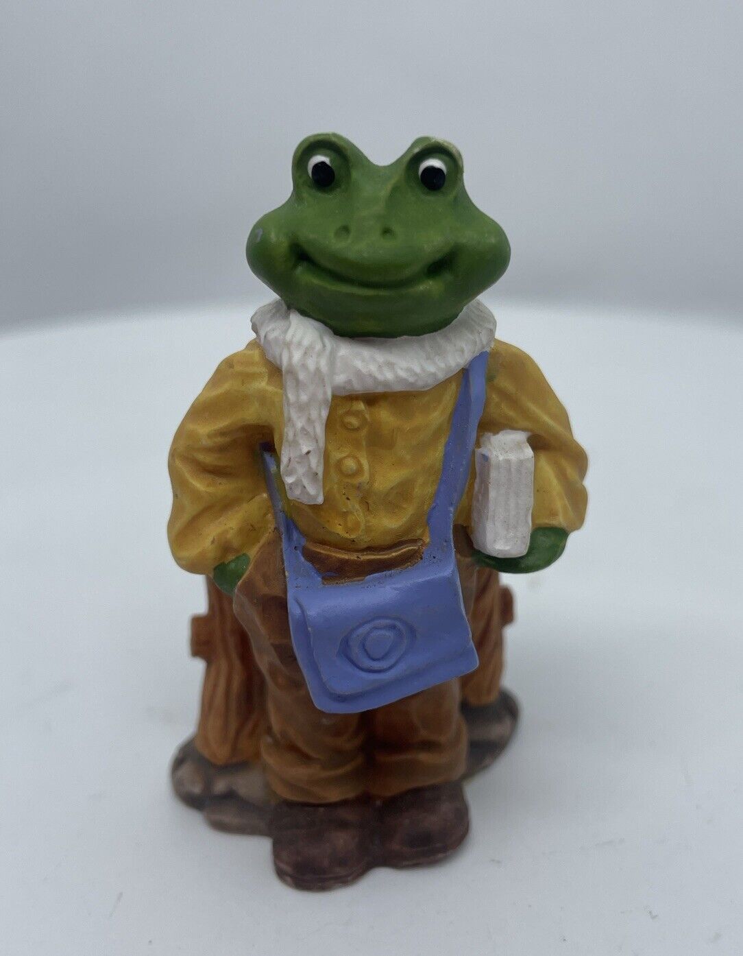 Vintage 1991 J.C. Country Frog With Book & Sachel BookBag 2” Resin Figurine