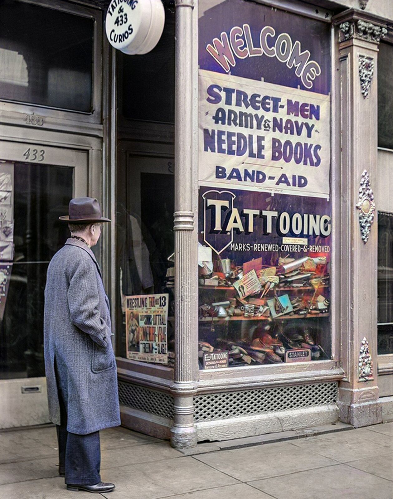 1941 NORFORK TATTOO PARLOUR Color-Tinted PHOTO  (198-t)