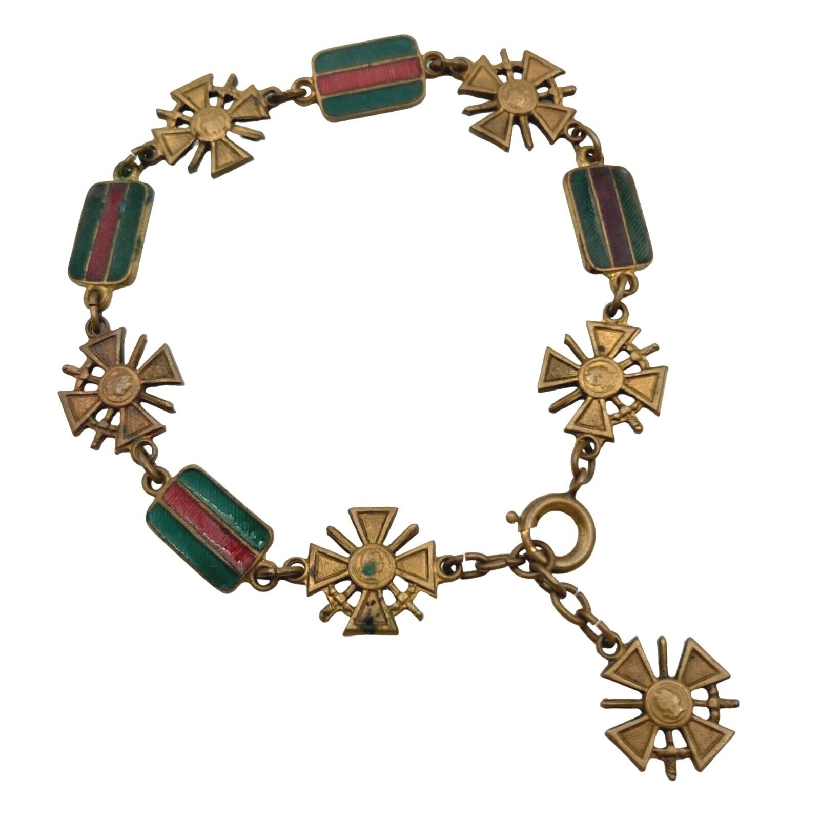 Vintage WWI French War Cross Croix de Guerre Sweetheart Enamel Bracelet