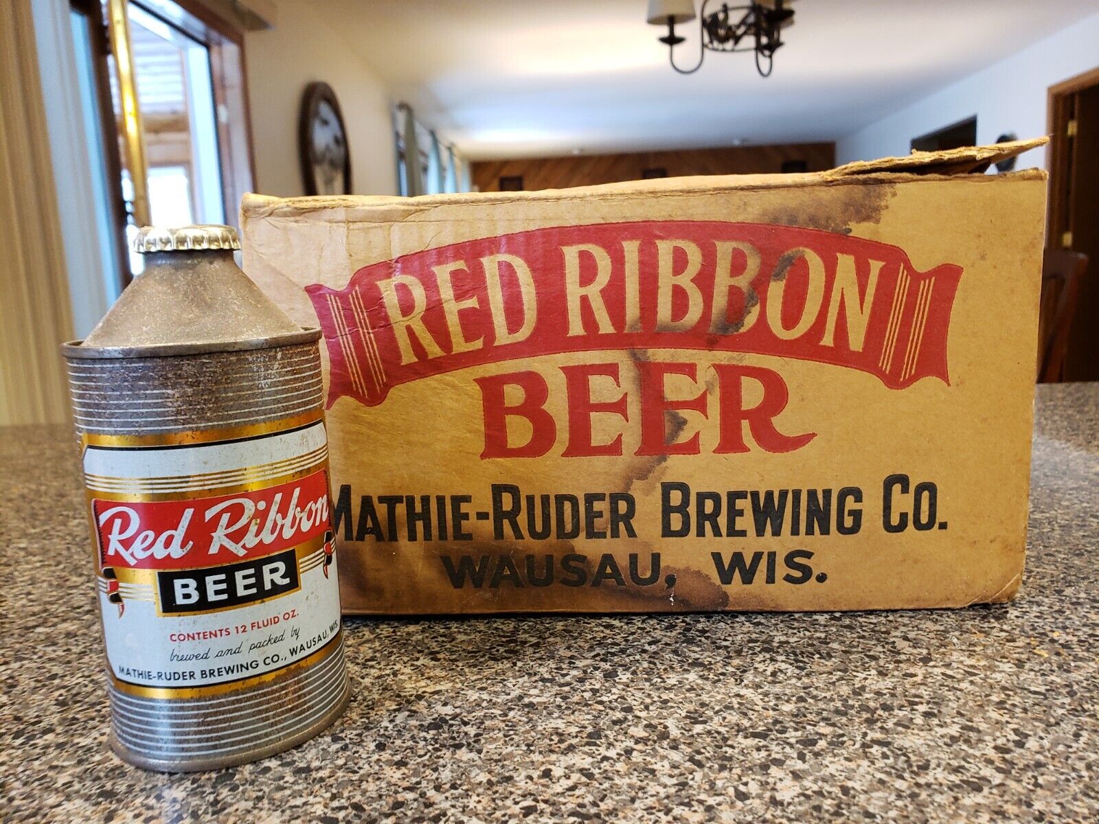 Wausau Mathie-Ruder Brewing Co CONE TOP Red Ribbon Beer Case 1953-55 ULTRA RARE