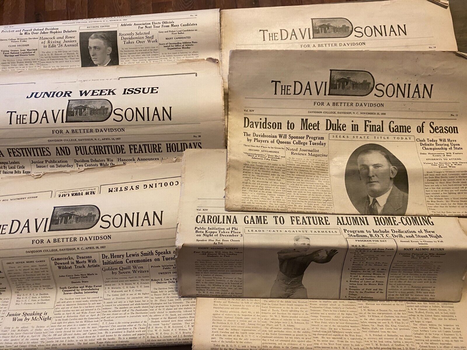 Lot of 7 Davidson College Newspapers Football Cover UNC & Duke + More 1927