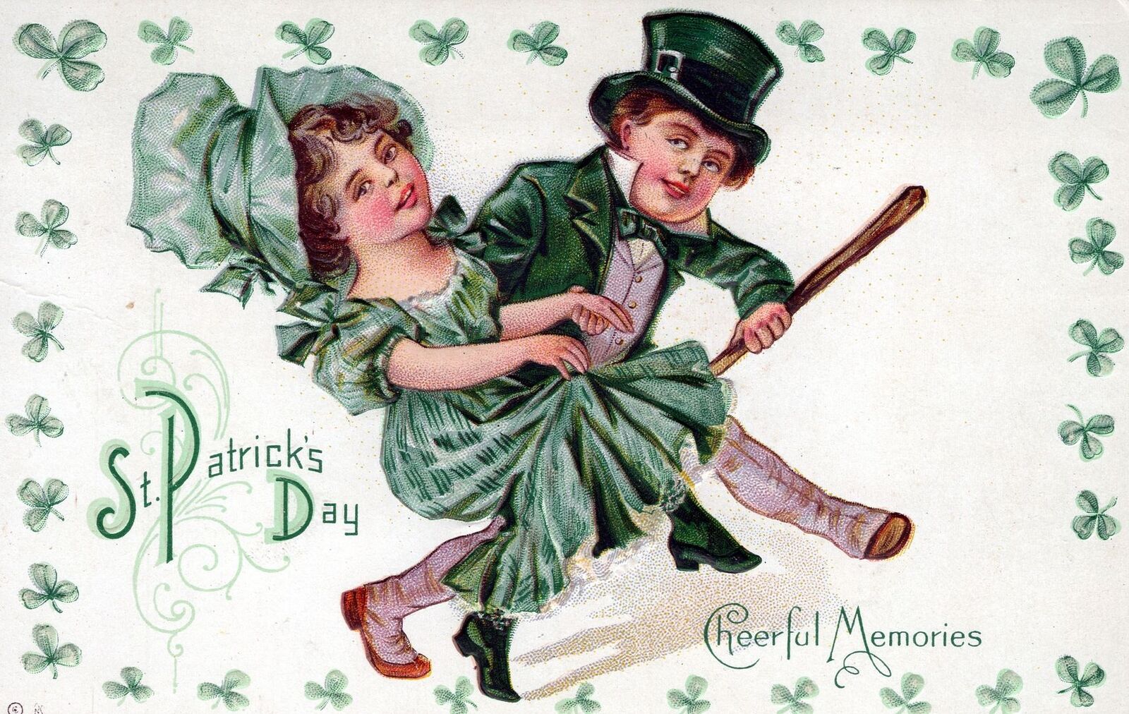 ST. PATRICK\'S DAY - Two Children St. Patrick\'s Day Cheerful Memories Postcard