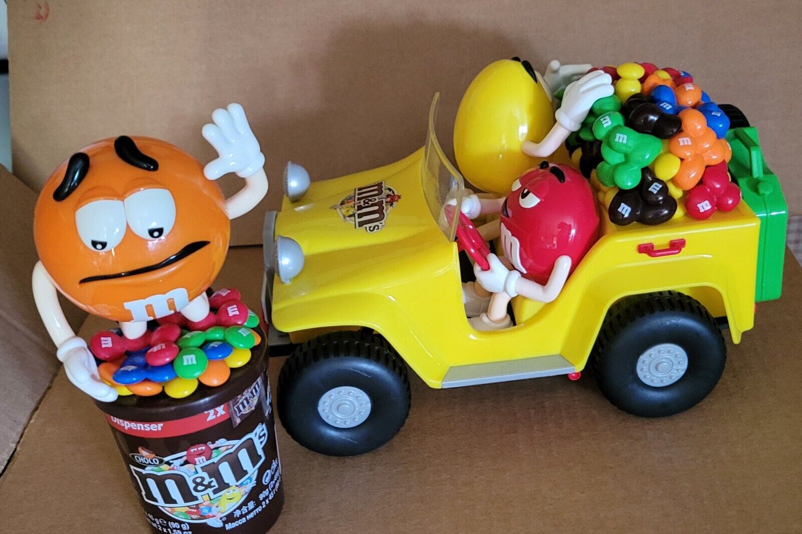 M&M Candy Jeep Dispenser  And M&M Orange Dispenser With Cup