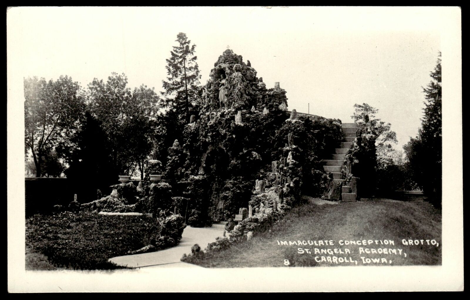 1930 Postcard Immaculate Conception Grotto Carroll Iowa IA RPPC UnP Divided #1