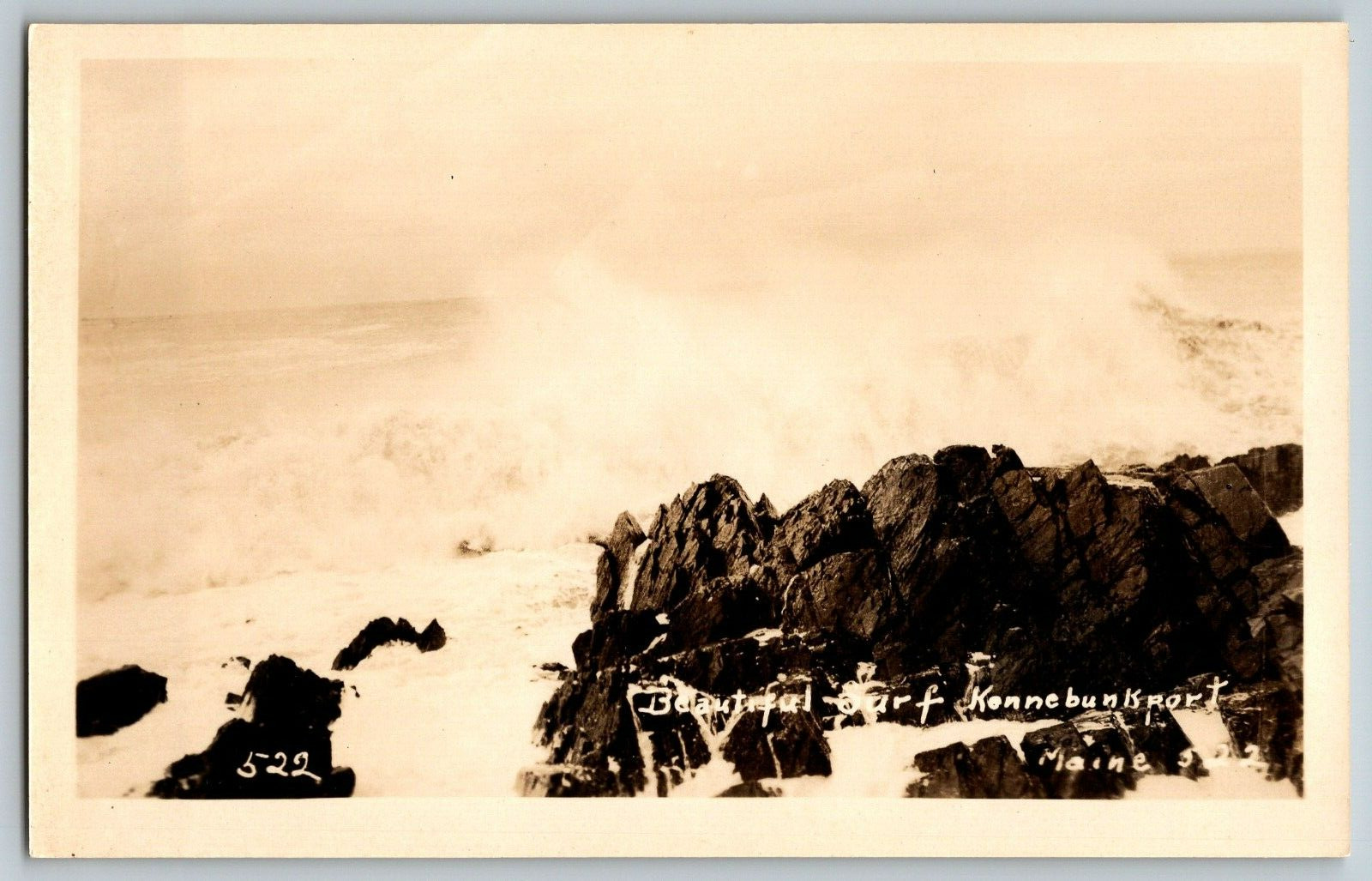 RPPC Vintage Postcard - Maine - Beautiful Surf Kennebunkport - Real Photo