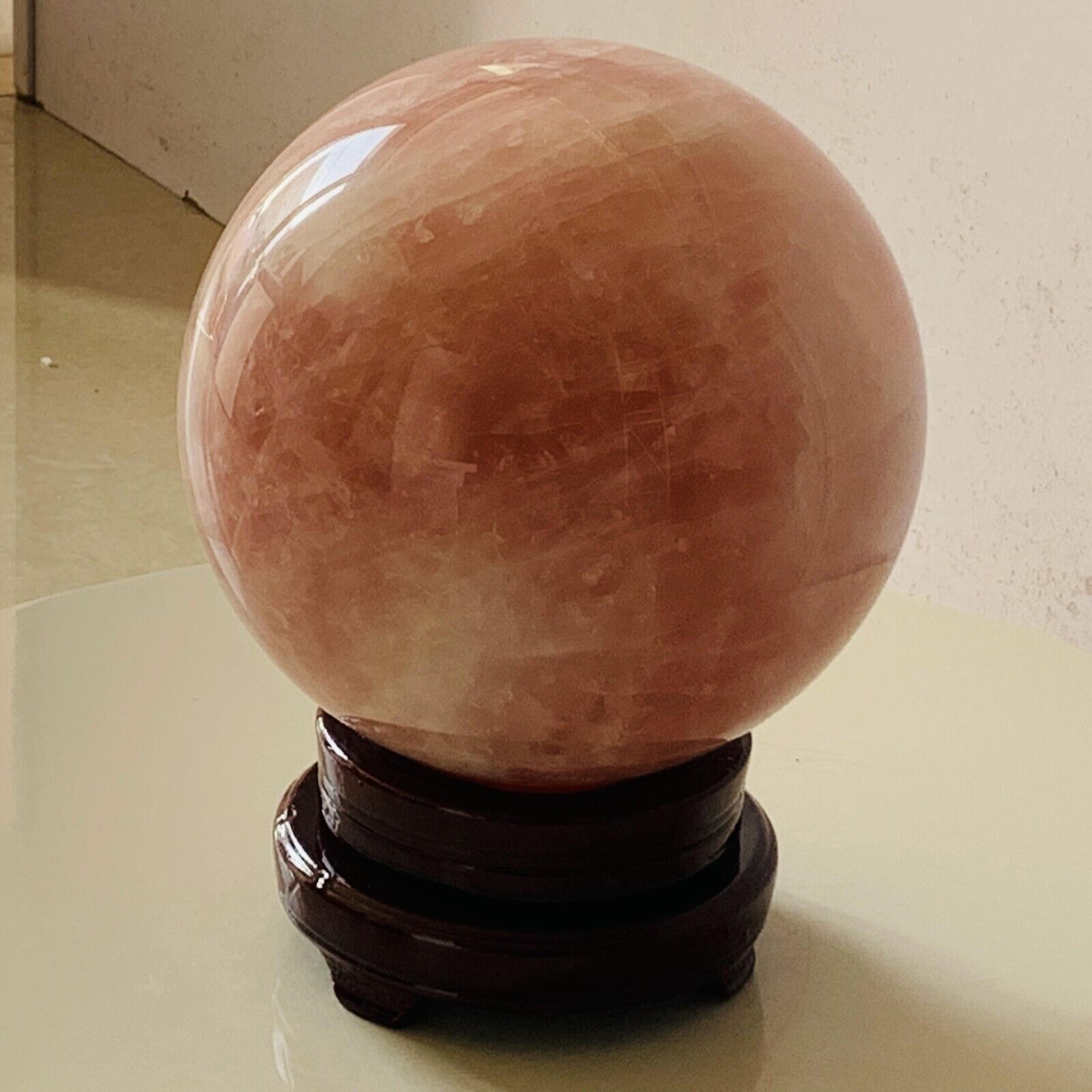 TOP  20.5LB  Natural Pink Rose Quartz Sphere Crystal Ball Healing+stand YC02