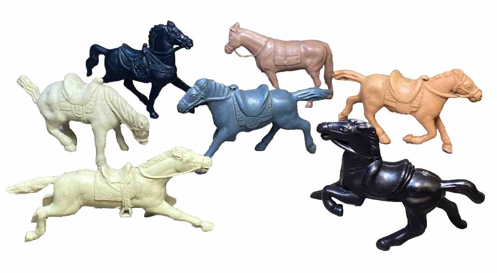 Vintage Horses Lot Of 7 Mixed Toy Horses 1950’s Hard Plastic Marx Lido Collect