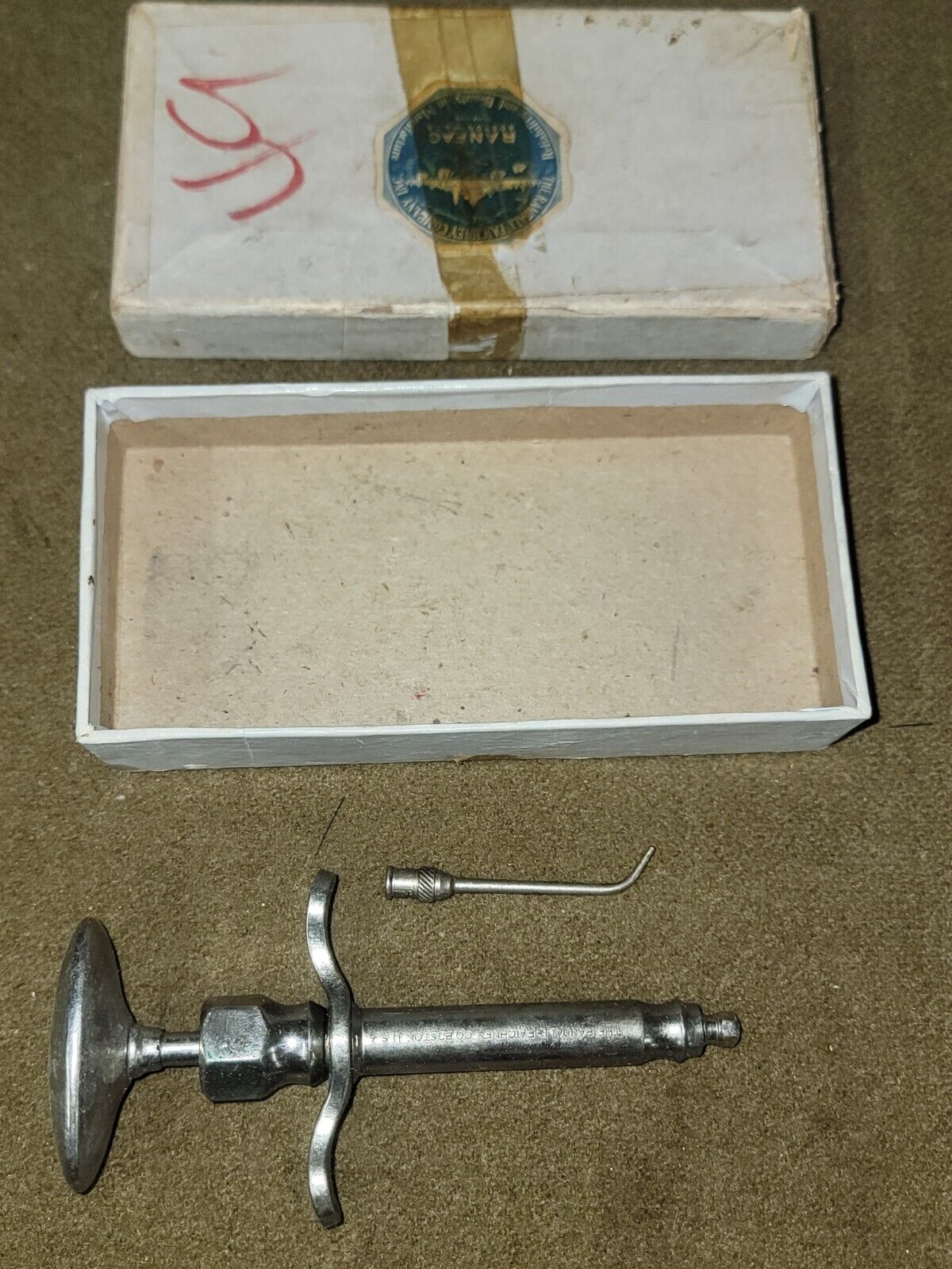 Antique Randall Faichney Company Metal Syringe in Original Box