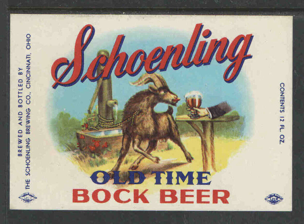 1970s SCHOENLING OLD TIME BOCK BEER BOTTLE LABEL - GREAT COLORS