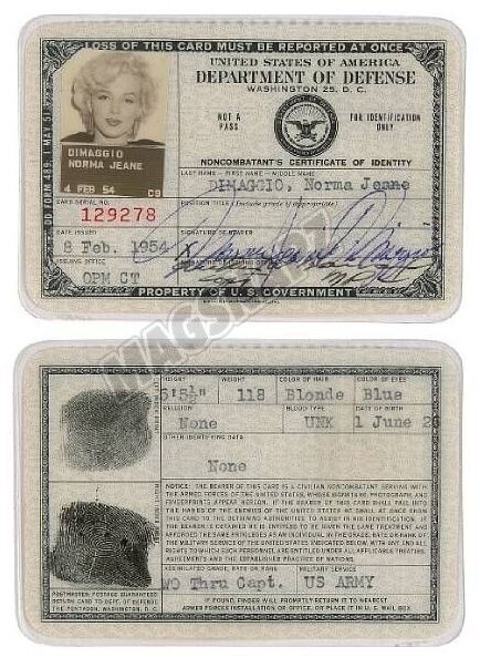 Marilyn Monroe Government ID Badge Card Signed 1954 4x6 Glossy Photo Magnet