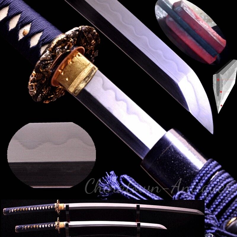 A Set of 2 Japanese Sword Katana Kobuse Forged SandwichSteel Forging Steel #0464