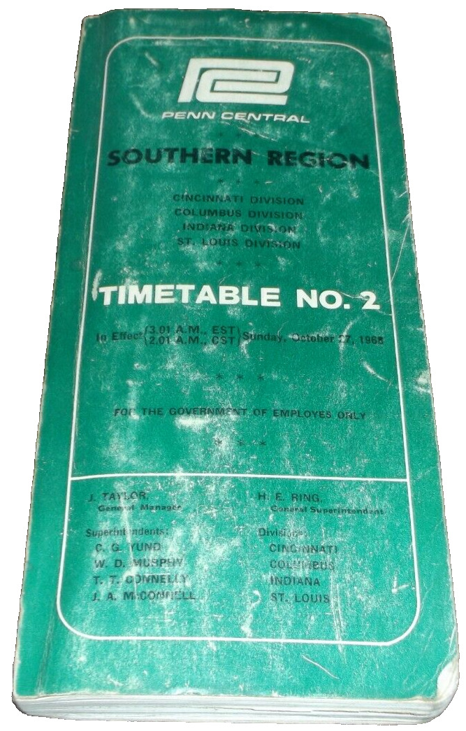 OCTOBER 1968 PENN CENTRAL SOUTHERN REGION EMPLOYEE TIMETABLE #2