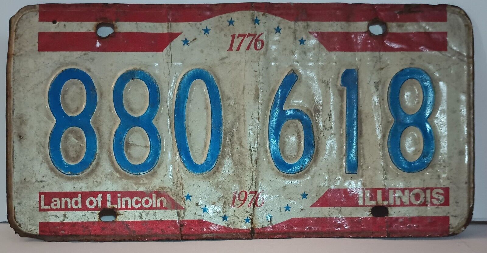 Vintage Wisconsin Bicentennial 1976 license plate, land of Lincoln collection ed