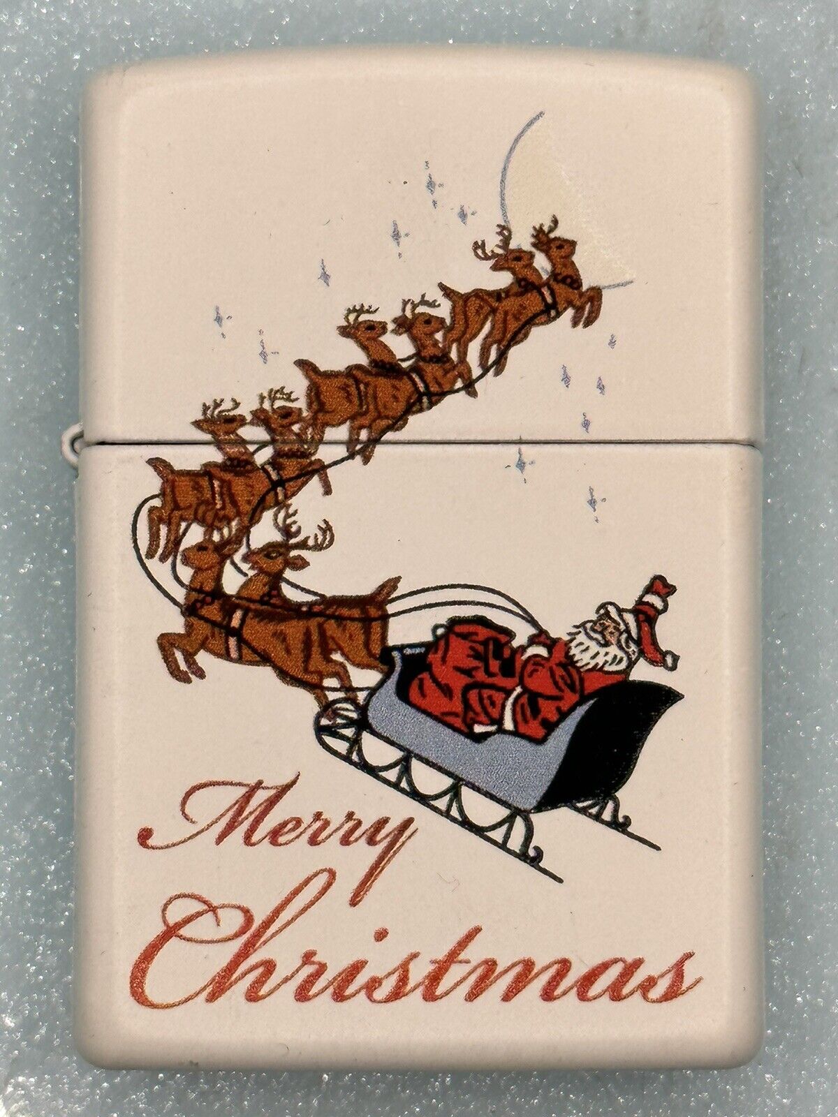 2016 Merry Christmas Santa Sleigh White Matte Zippo Lighter NEW