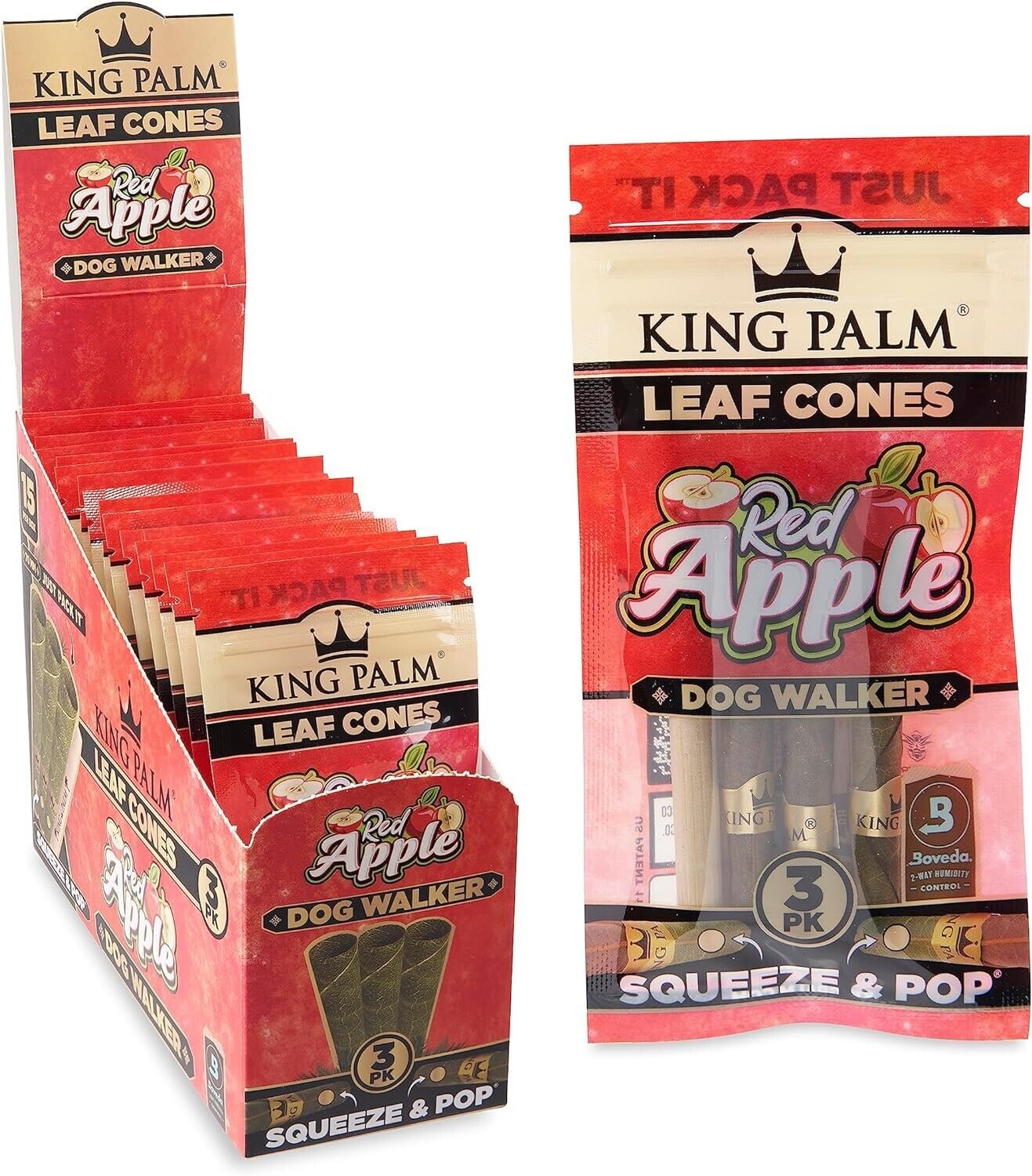 King Palm | Dog Walker | Red Apple | Palm Leaf Rolls | 15 Pack of 3 Each=45Rolls