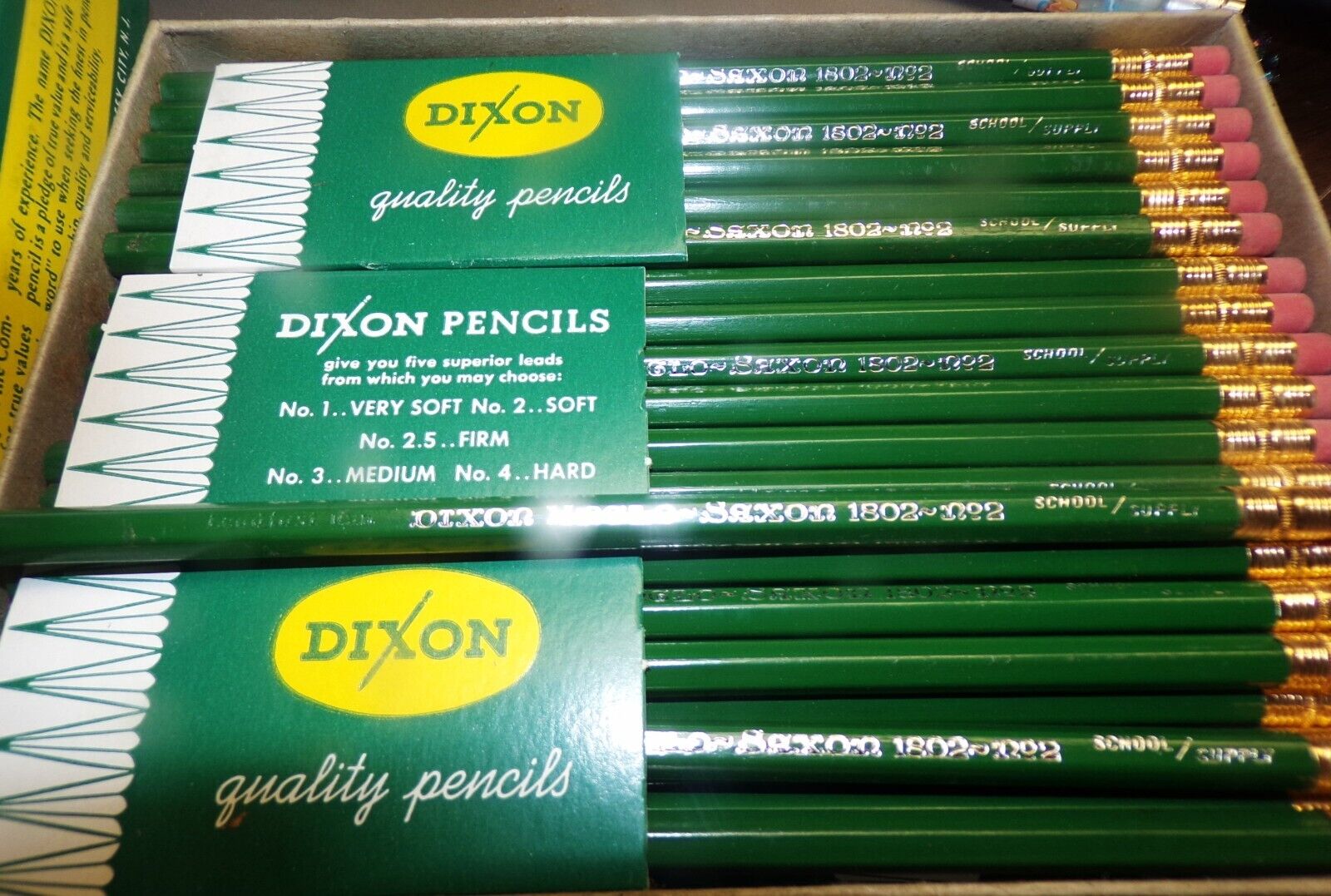 Full Box 72 Vtg Mid-Century Dixon #1802 Anglo Saxon No. 2 Pencils Brand New NOS