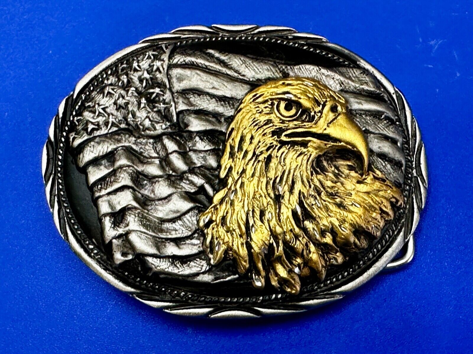 American Bald Eagle - Patriotic Flag Oval Handcrafted by SSI Belt Buckle