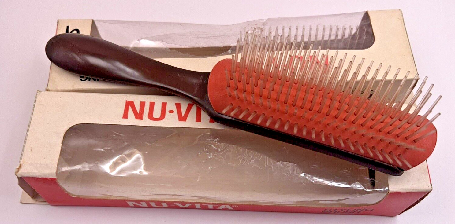 Vintage Red Rubber Base Plastic Bristles Hair Brush Nu-Vita 7 Rows of Bristles