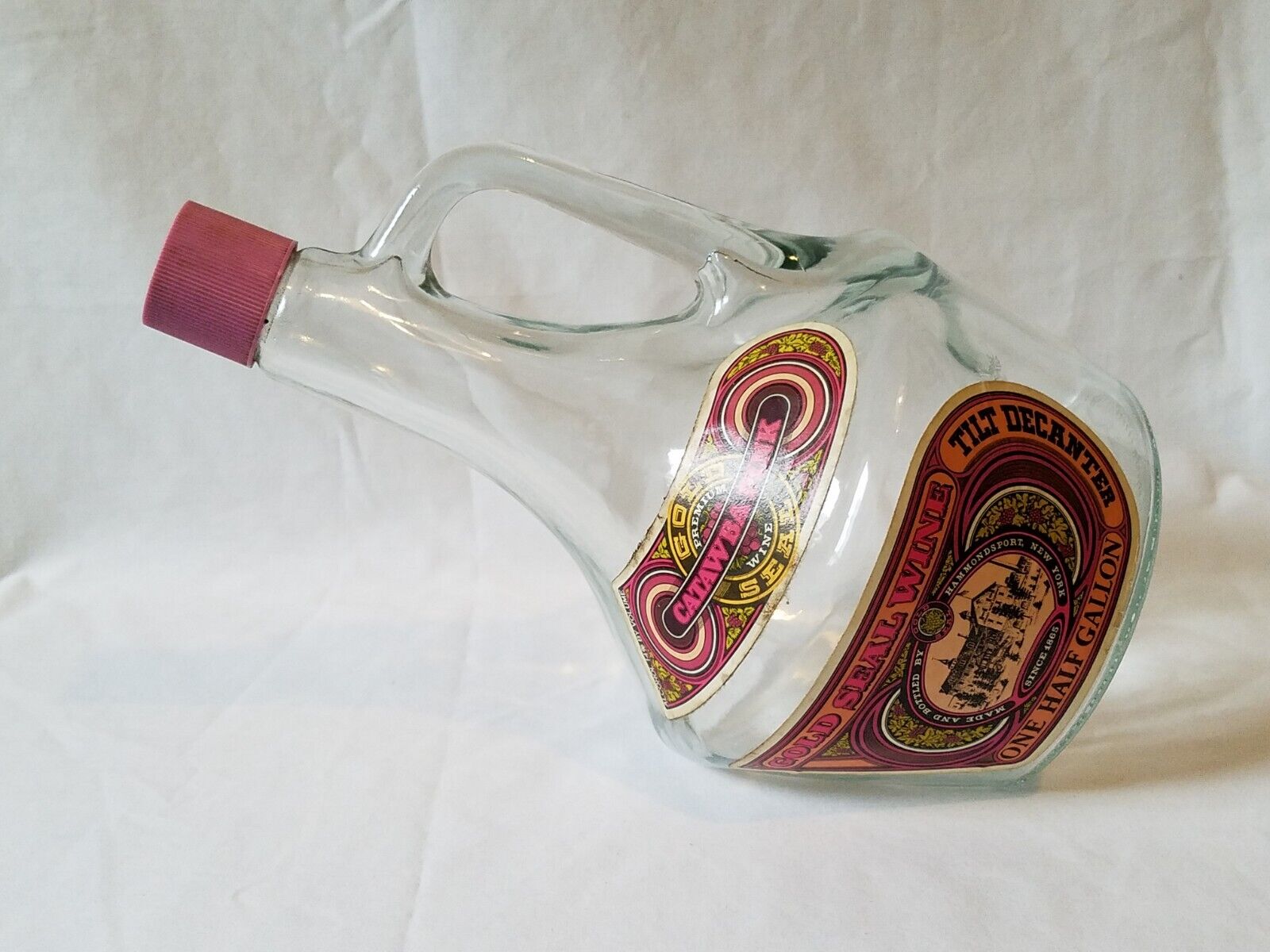 Vintage Catawba Pink Gold Permium Wine Paper Seal Tilt Glass Wine Bottle