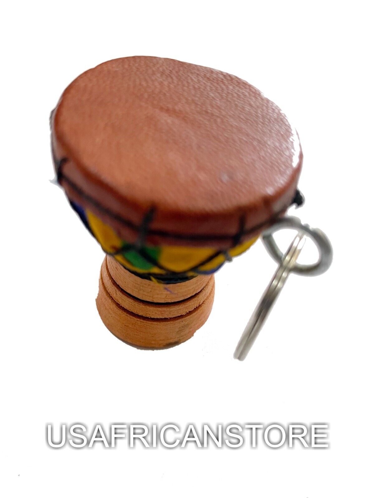 keychain | Djembe African Drum Key Ring, Kente Fabric, Wood, thin Skin, and Rope