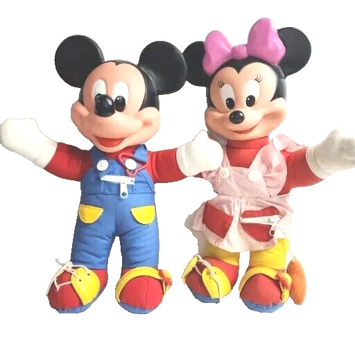 Vtg 80s Mickey Minnie Mouse Learn To Dress Doll Disney Toy Plush 