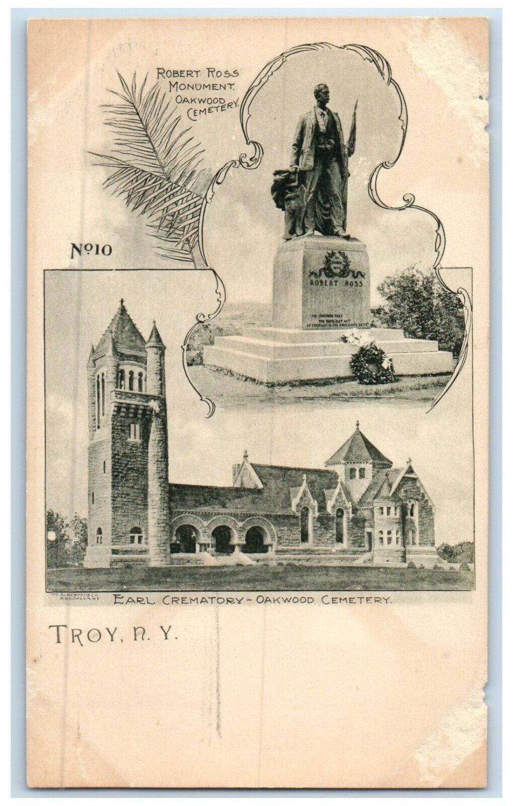 c1900 Robert Ross Monument Oakwood Cemetery Crematory Troy New York NY Postcard