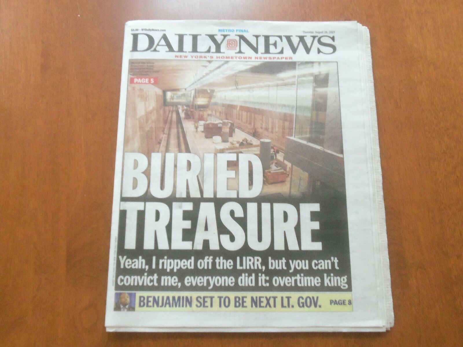 2021 AUGUST 26 NEW YORK DAILY NEWS NEWSPAPER - LIRR WORKERS RIPPED OFF OVERTIME