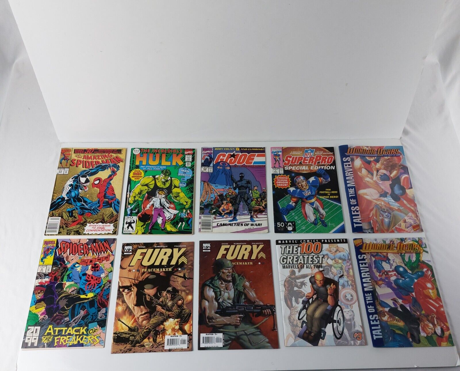 Marvel Lot Of 10 Vintage Comics Spiderman 30th Anniversary Hulk G.I. Joe Fury 