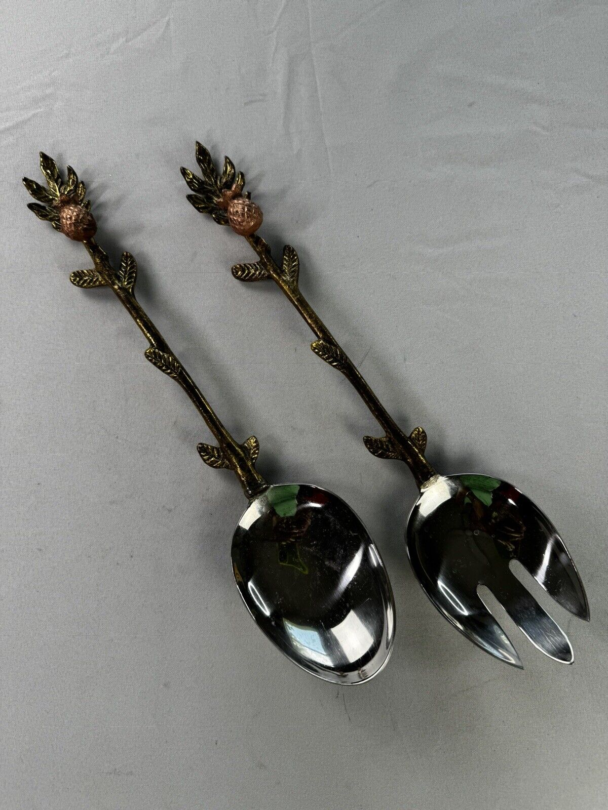 Decorative Metal Serving Utensils Set of 2 Salad Spoon And Fork Pineapple design
