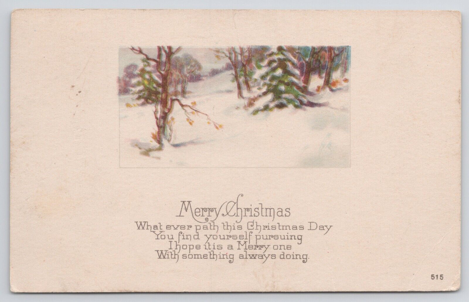 Merry Christmas Greeting Trees in Snow 1924 Divided Back Postcard