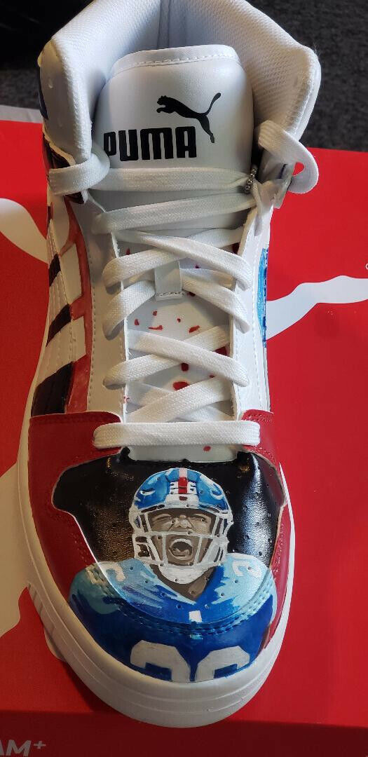 Custom hand painted Saquon Barkley New York Giants Puma sneakers size 11.5
