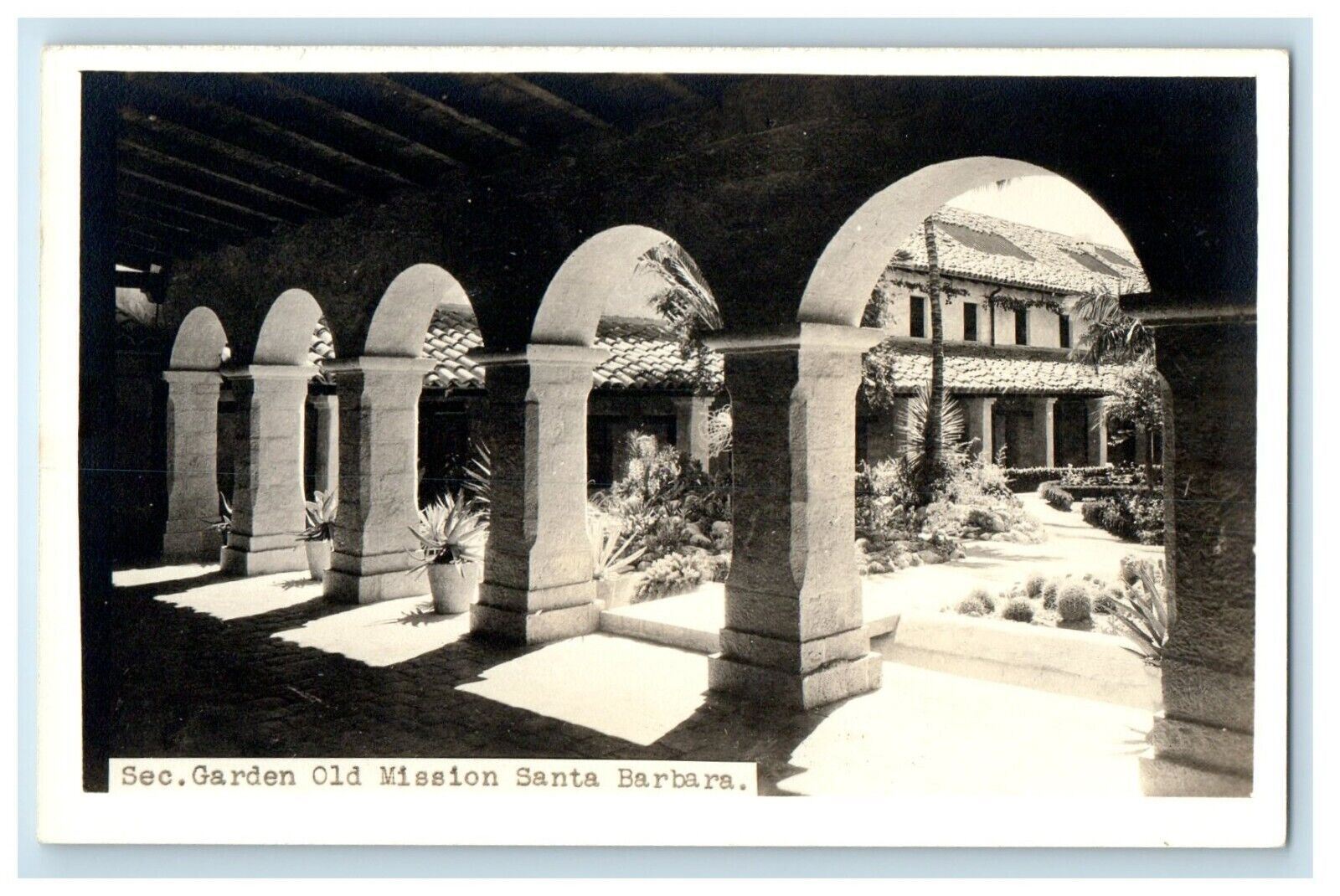c1930's Old Mission Santa Barbara Garden View Arches CA RPPC Photo Postcard