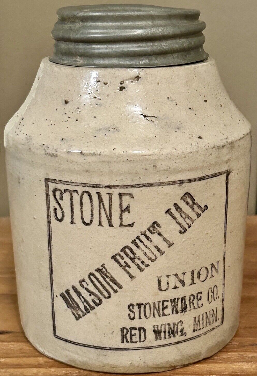 Antique EARLY Red Wing Union Stoneware Co Mason Fruit Jar W/LID