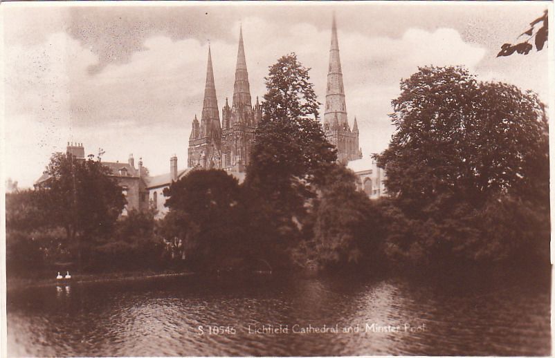 Postcard Lichfield Cathedral and Minster Pool UK