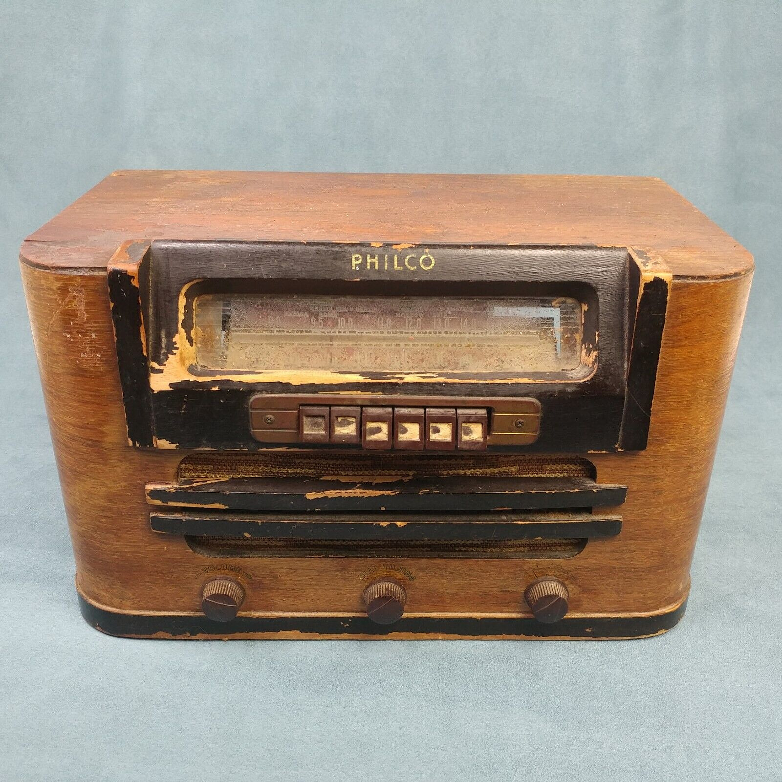 Philco Tube Radio 42-327 AM Shortwave Wood Push Button Vintage Not Working