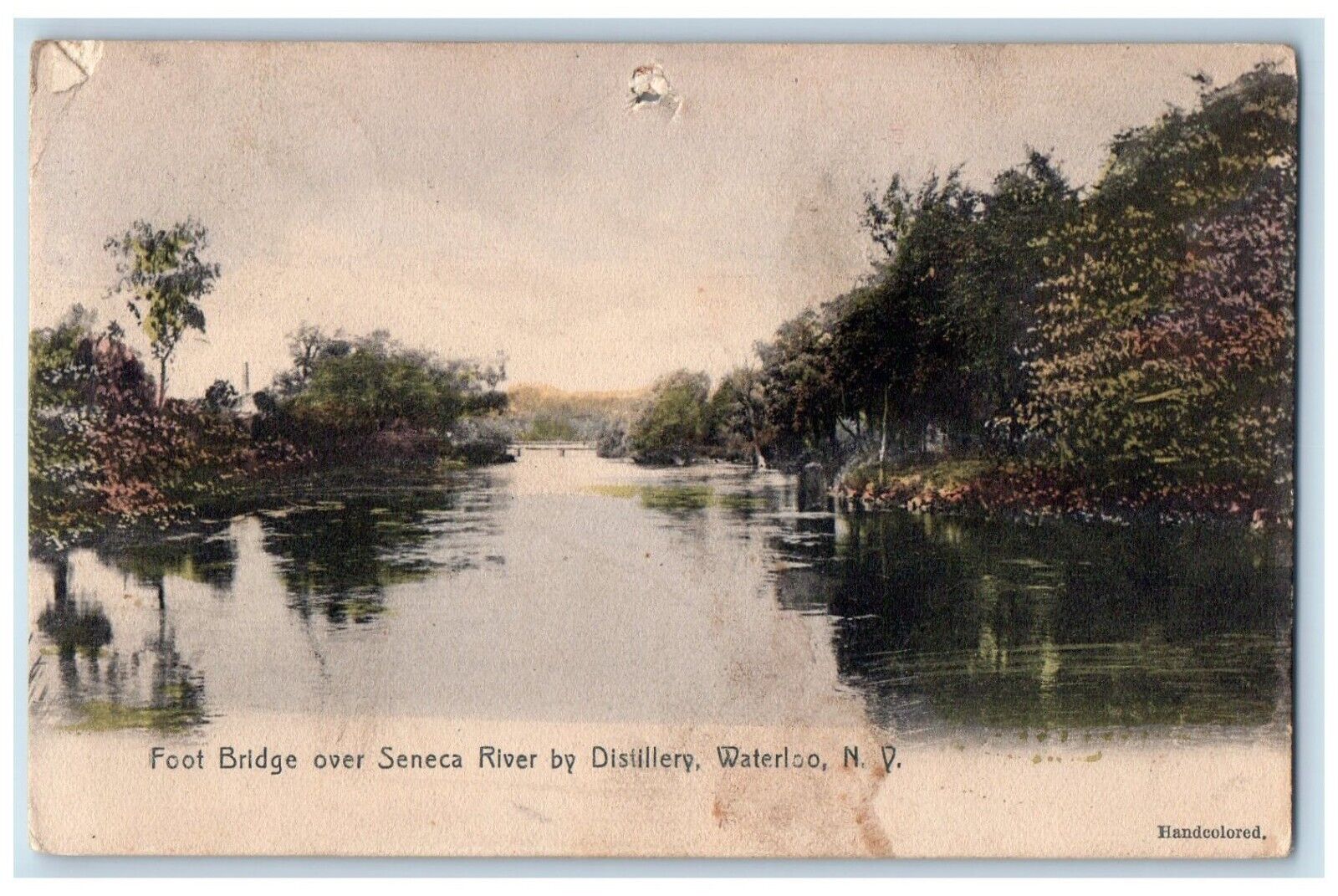 c1905 Foot Bridge Seneca River Distillery Waterloo New York NY Vintage Postcard