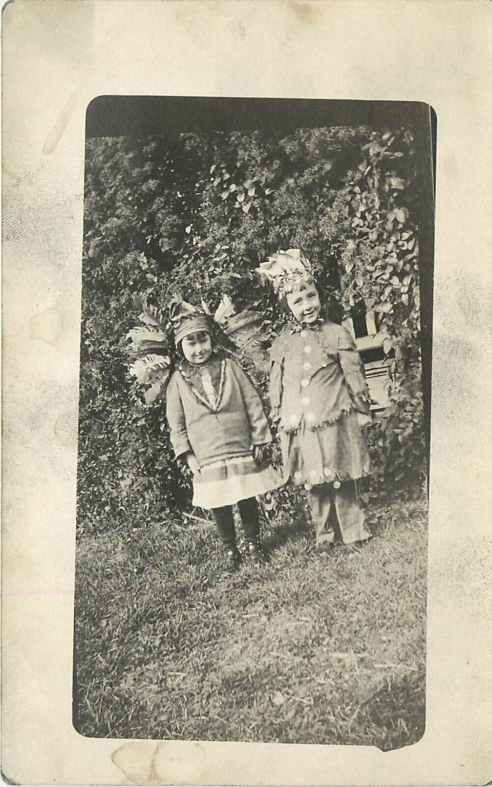 Children in Halloween Costumes Native American Inidian RPPC Postcard