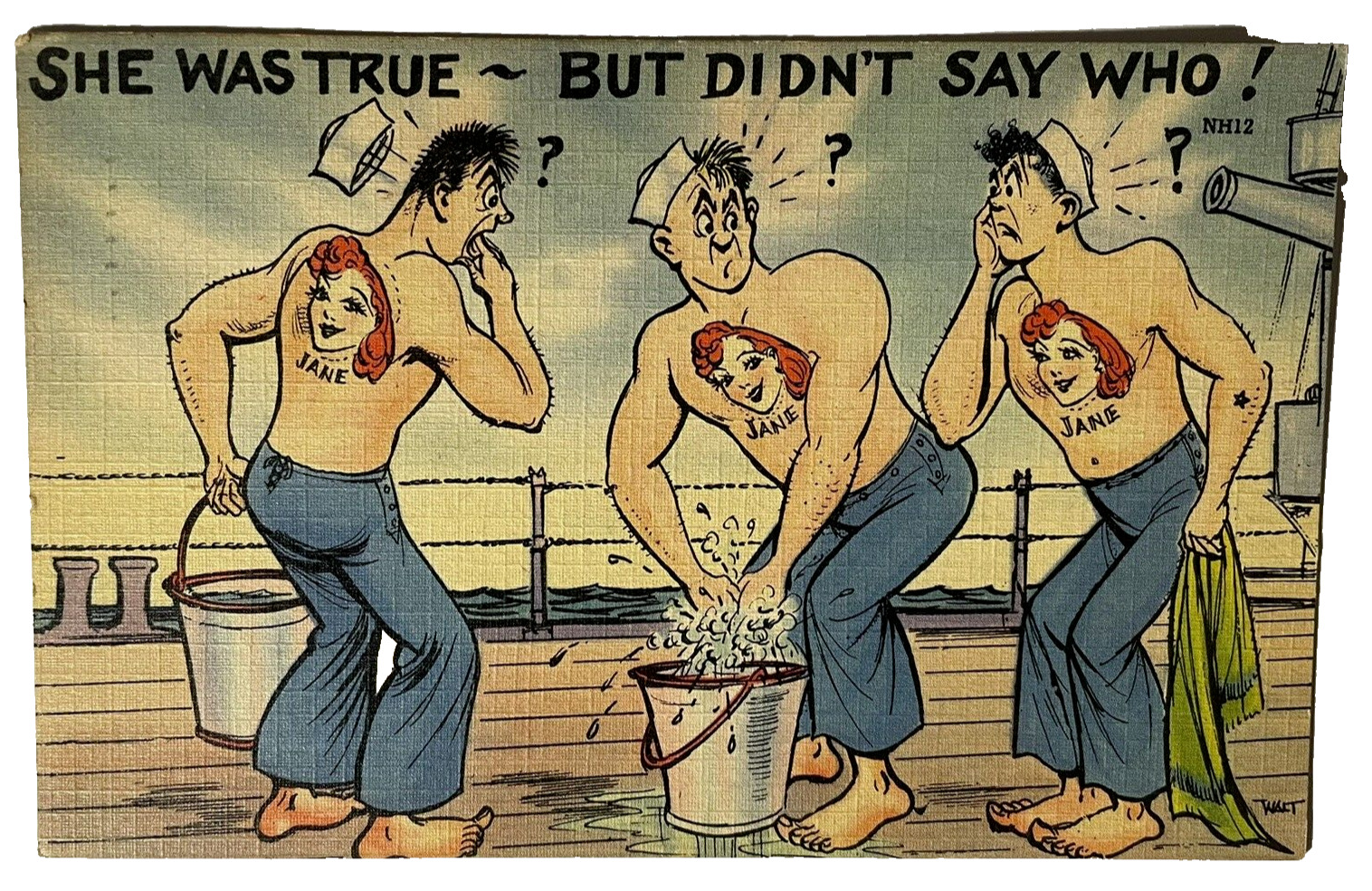 1943 Linen Humor Postcard US NAVY True Didn't Say Who Jane WWII NH12 Card