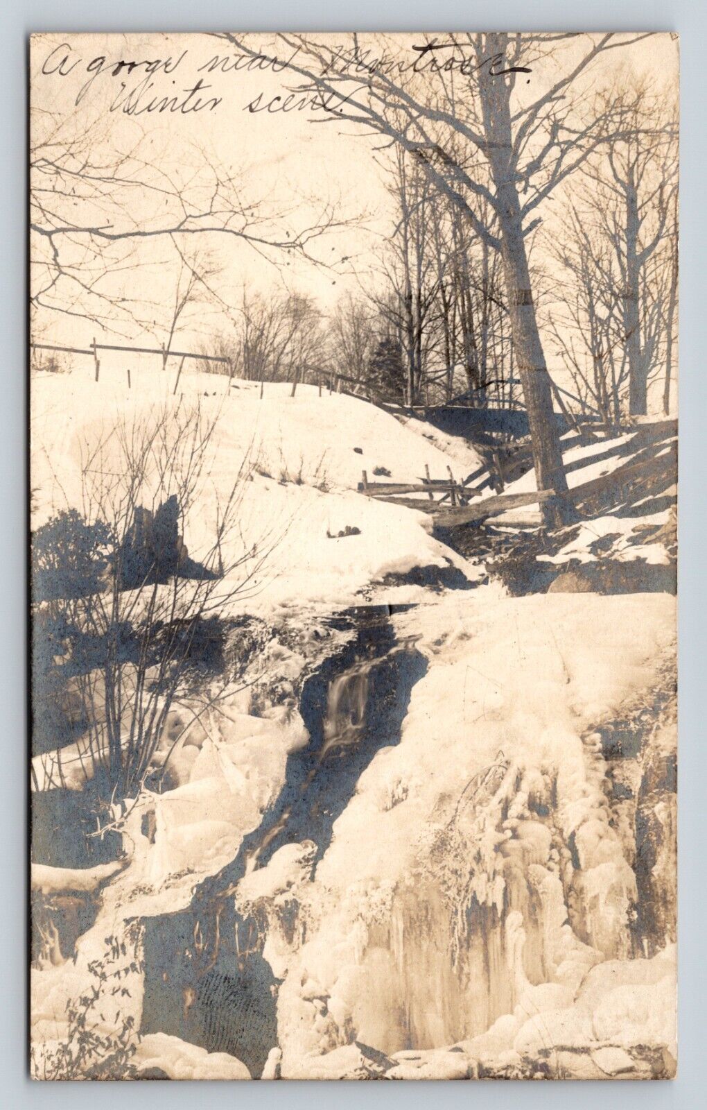c1907 RPPC Winter Scene Snow Covered Gorge Near MONTROSE PA ANTIQUE Postcard